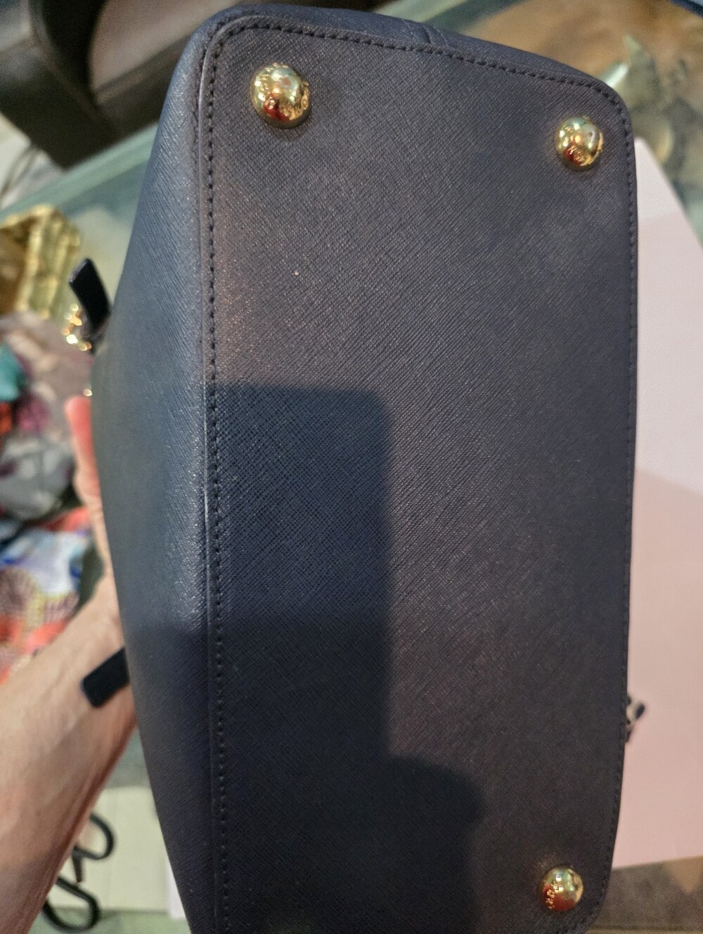 New Michael Kors Navy Saffiano Leather Tote with Polka Dot Scarf Accent - Picture 4 of 6